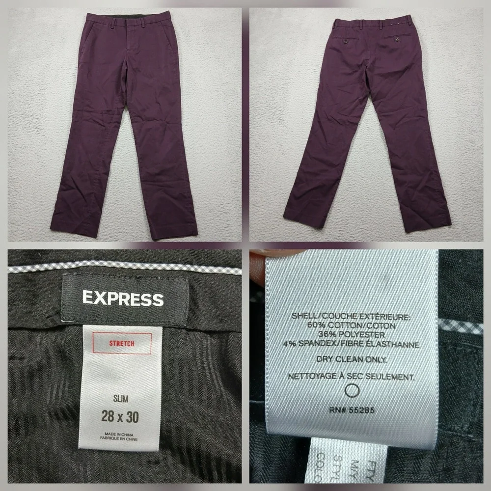 Express Slim Fit‎ Stretch Pants Mens 28x30 Plum Dress